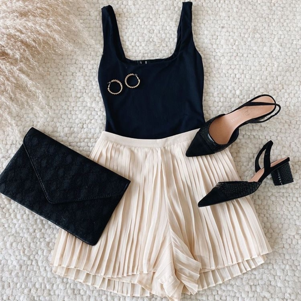 BCBG Pleated Chiffon Shorts Beige  Skort / Skirt